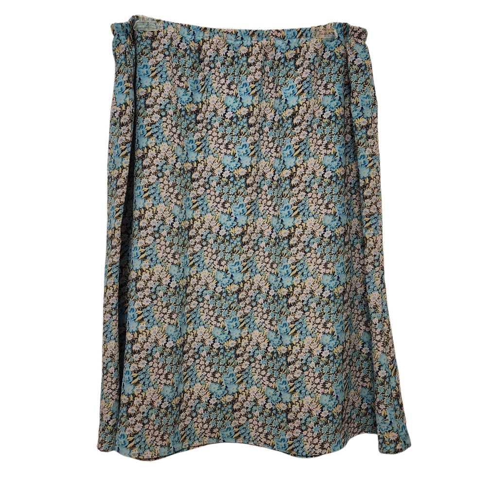Handmade Womens Knee Length Skirt Blue Floral Size Medium